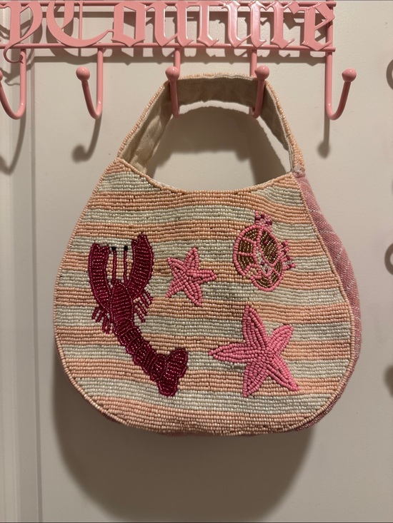 lululemon athletica Handbags - Handcrafted Lulu beaded bag sea life pink lobster crab and star bag